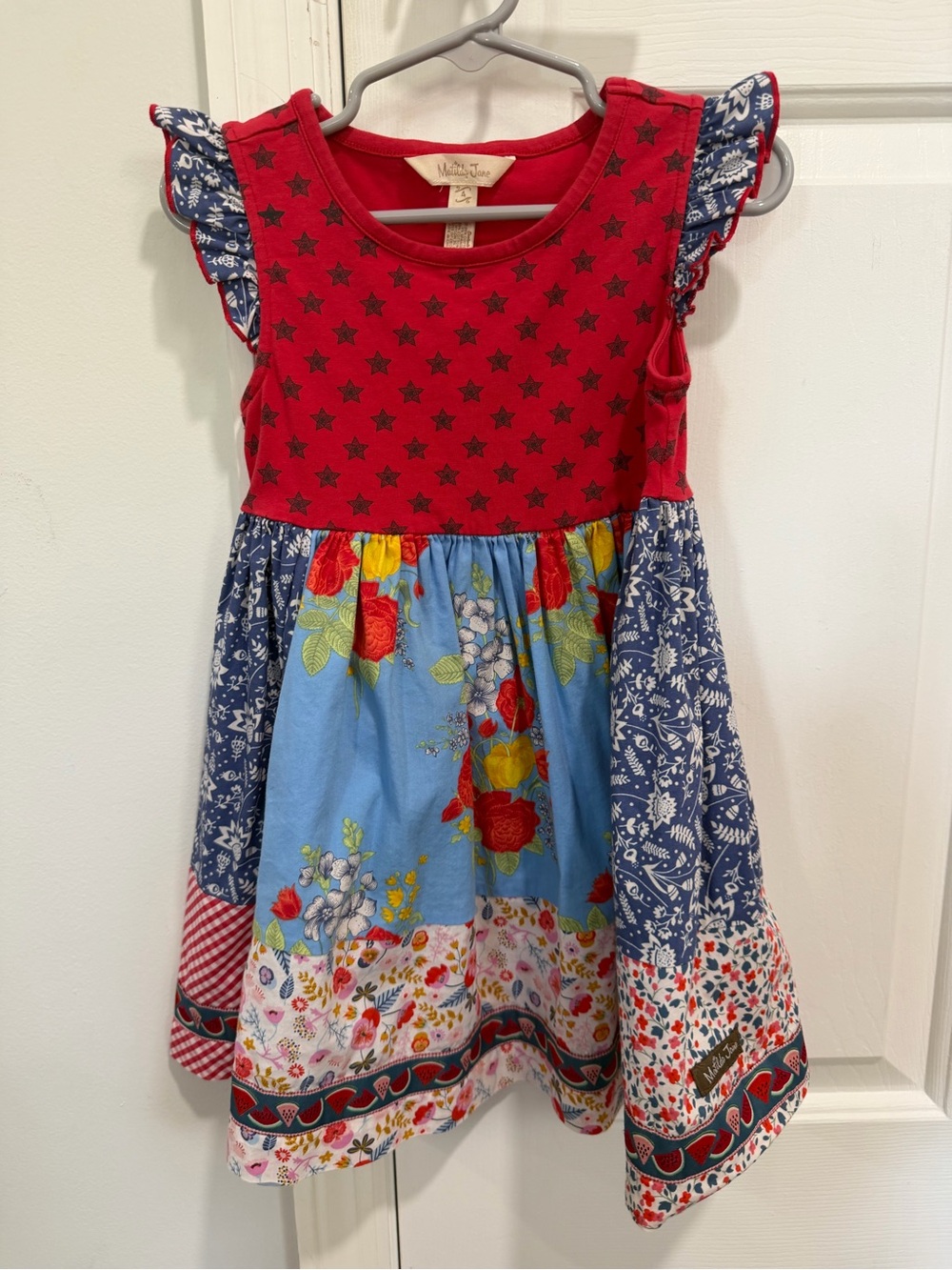 Matilda Jane Red & Blue Star Floral Girls Dress Size 4
